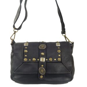 Sac besace bandoulière cuir noir clous Aria