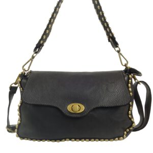 Sac a main pochette cuir noir clous Mariette