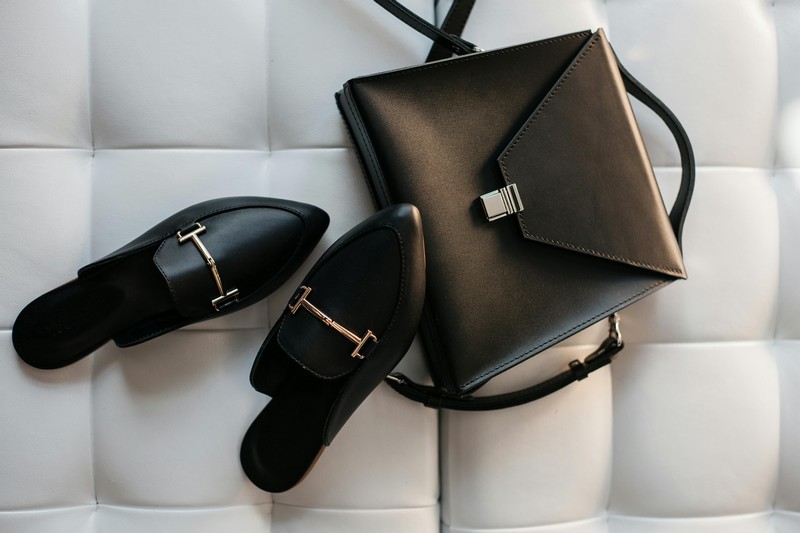 Visuel sac à main et chaussures en cuir box noir