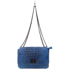 Sac cuir femme croco bleu chaine métal Miranda