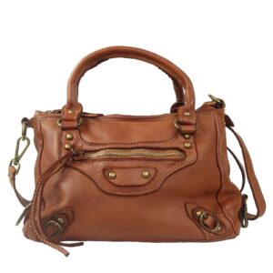 Sac bandoulière femme cuir vintage cognac Lucie